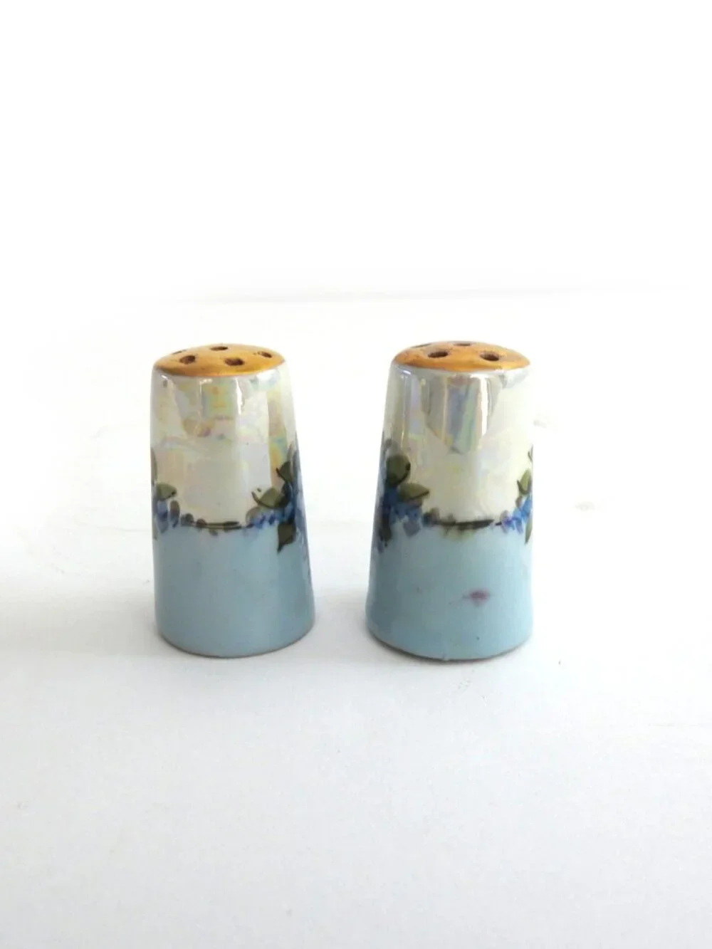 VTG MZ Altrohlau Czechoslovakia Forget-Me-Not Lusterware Shakers
